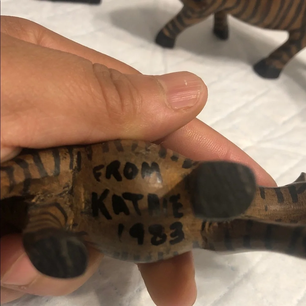Vintage Brown and Black Striped Zebra Wood Figurines